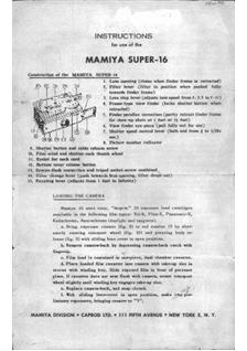 Mamiya 16 Super manual. Camera Instructions.